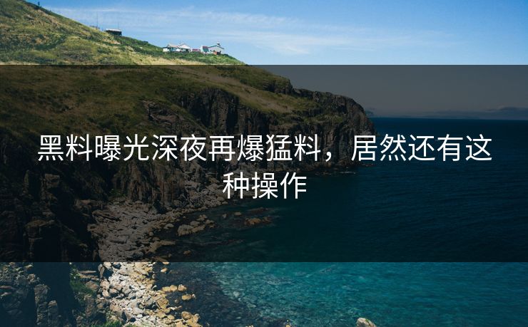 黑料曝光深夜再爆猛料，居然还有这种操作