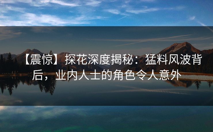 【震惊】探花深度揭秘：猛料风波背后，业内人士的角色令人意外