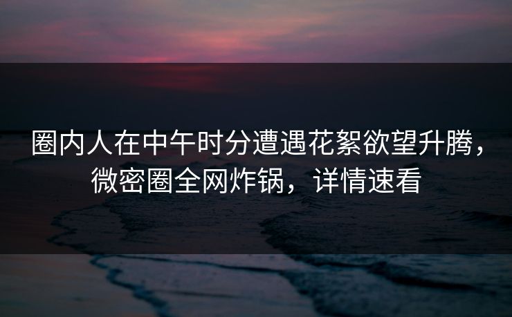 圈内人在中午时分遭遇花絮欲望升腾，微密圈全网炸锅，详情速看