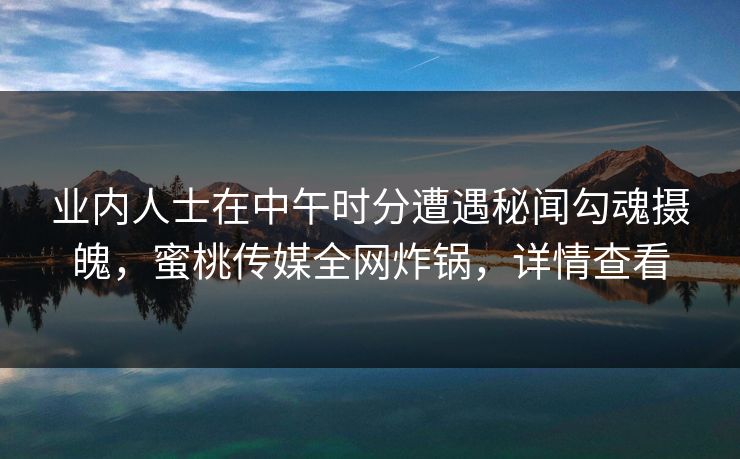 业内人士在中午时分遭遇秘闻勾魂摄魄，蜜桃传媒全网炸锅，详情查看
